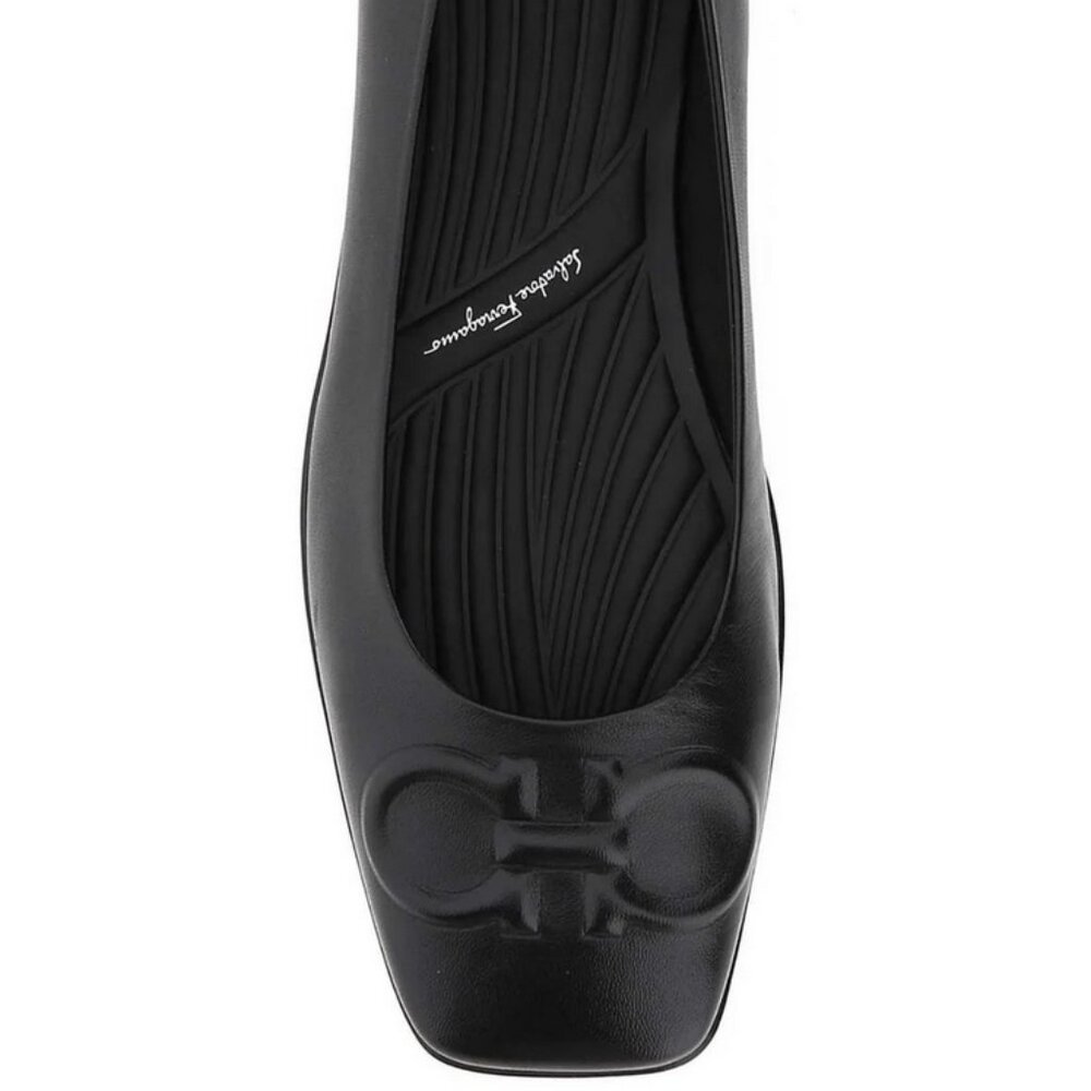 Salvatore Ferragamo Black Leather Square Toe Ballet Flats